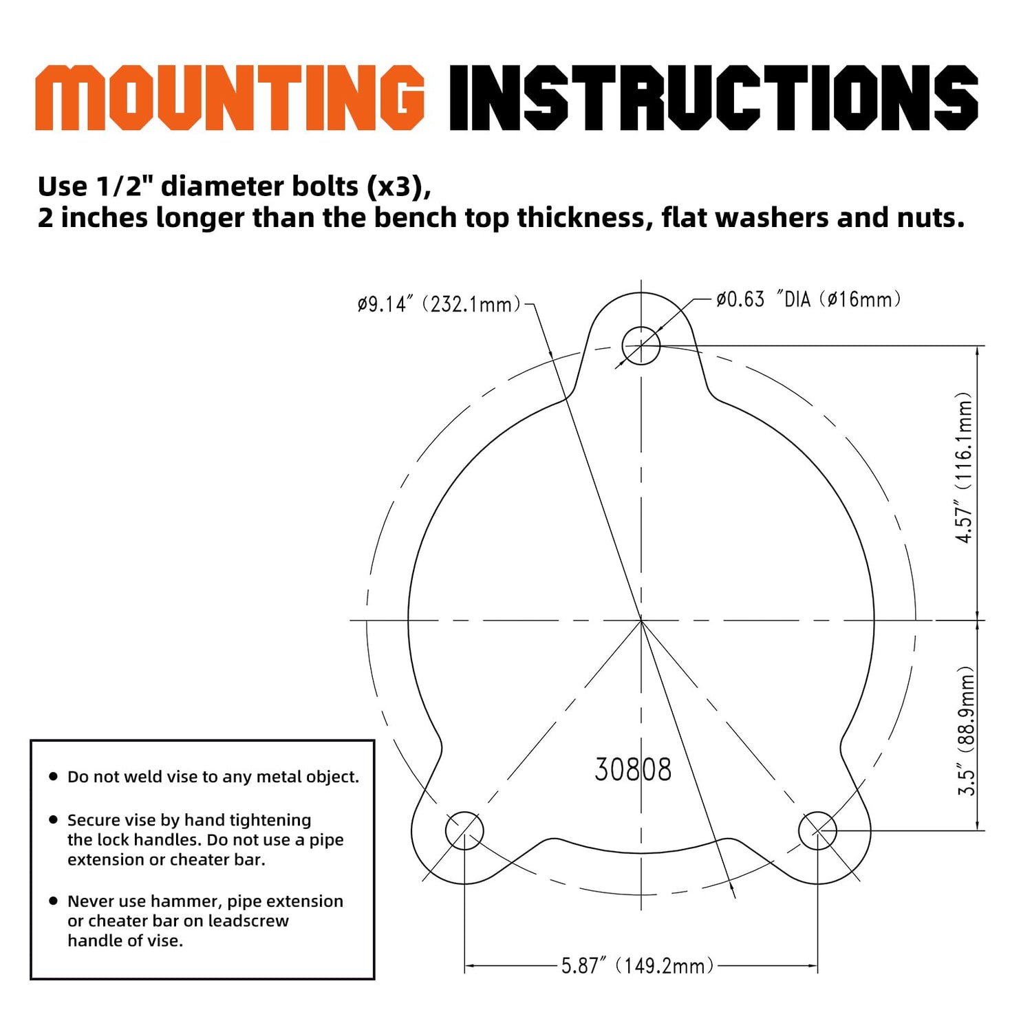 Forward 8-Inch Bench Vise Ductile Iron with Channel Steel and 360-Degree Swivel Base HY-30808-8In (8") Forward