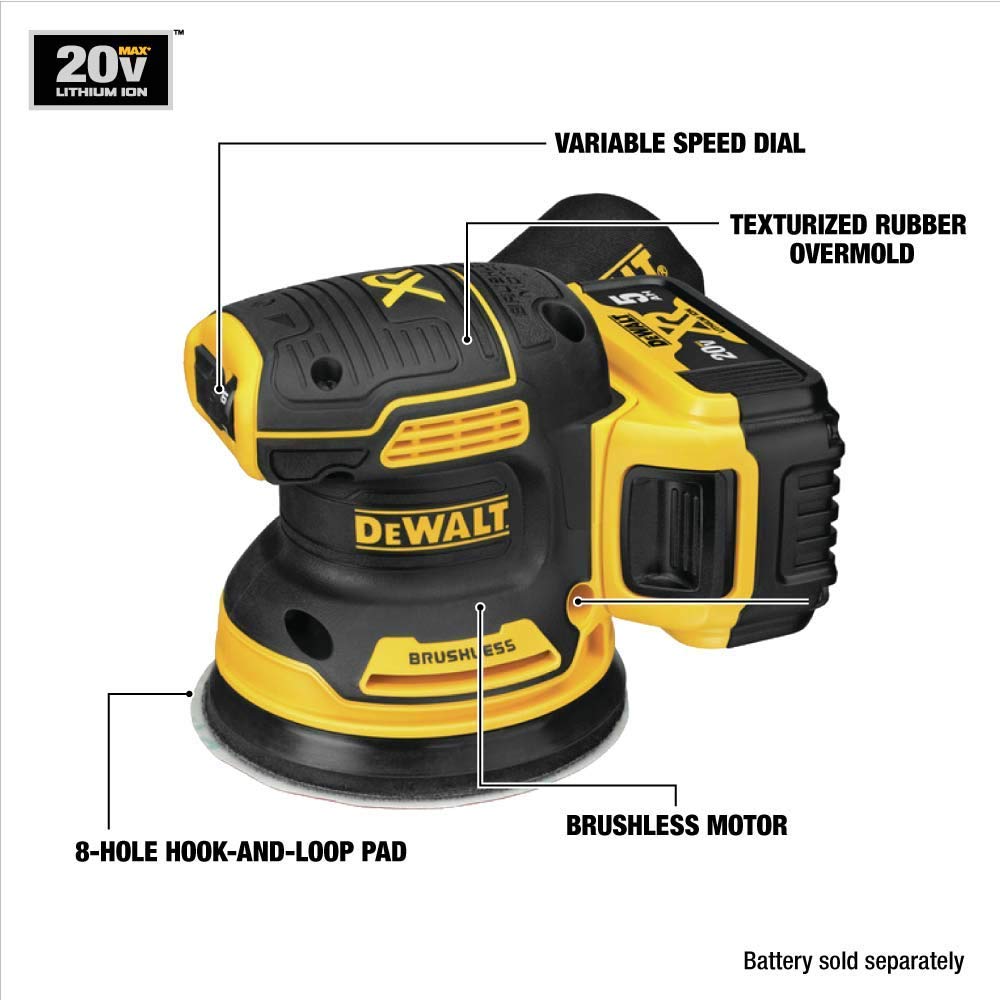 Dewalt DCW210BR 20V MAX XR Brushless Variable-Speed Lithium-Ion 5 in. Random Orbital Sander (Tool Only) (Renewed) - WoodArtSupply