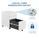 VERYKE 3 Drawer File Cabinet with Lock and Wheels Mobile Under Desk Filing Cabinet Vertical Filing Cabinet Metal Organizer File Cabinet for Hanging VERYKE