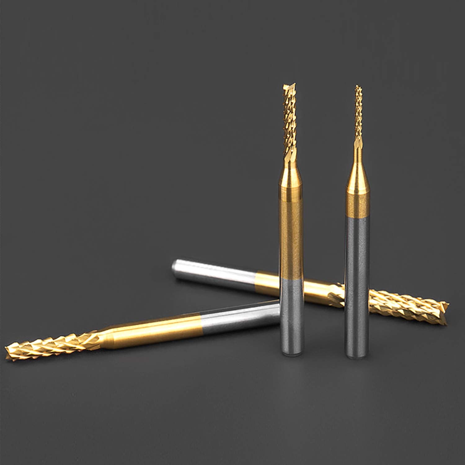 End Mill Sets, 10 Pieces Titanium Coat Carbide CNC Router Burrs End Milling Engraving Bits Drilling Hole Tool for PCB Circuit Board Plastic Fiber DKIBBITH