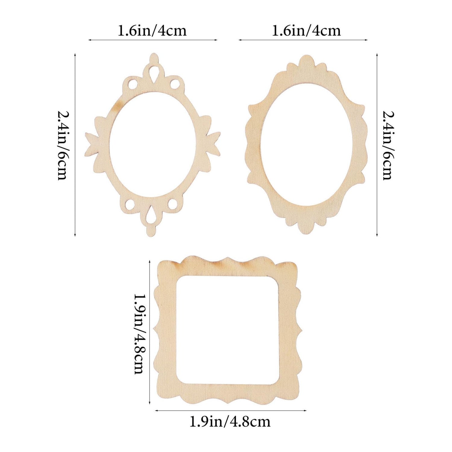 SEWACC 60 Pcs Unfinished Wood Photo Frame Pendants Wooden Cutouts Mini Picture Frame Wooden Shape Pieces for DIY Craft Ornaments Wood Picture Frames SEWACC