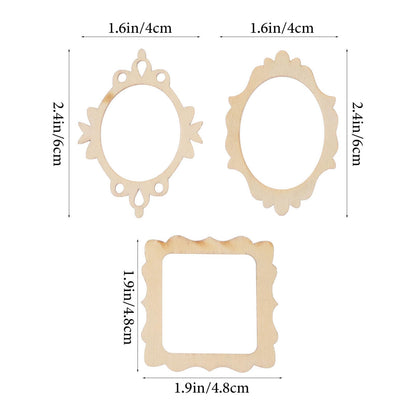 SEWACC 60 Pcs Unfinished Wood Photo Frame Pendants Wooden Cutouts Mini Picture Frame Wooden Shape Pieces for DIY Craft Ornaments Wood Picture Frames