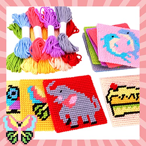 Pllieay Kids 10-in-1 Cross Stitch Beginner Kit for Kids, Includes Instruction of 10 Different Patterns, 10 Blank Plastic Canvas for Needlework, and Pllieay