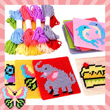 Pllieay Kids 10-in-1 Cross Stitch Beginner Kit for Kids, Includes Instruction of 10 Different Patterns, 10 Blank Plastic Canvas for Needlework, and Pllieay