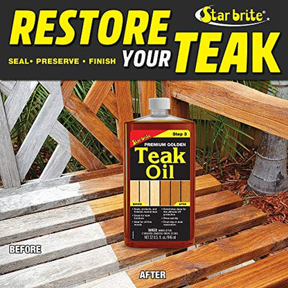 STAR BRITE Premium Golden Teak Oil - Ultimate Sealer, Preserver & Finish for Outdoor Teak & Fine Woods - Ideal for Boats, Furniture, Shower Stools - - WoodArtSupply