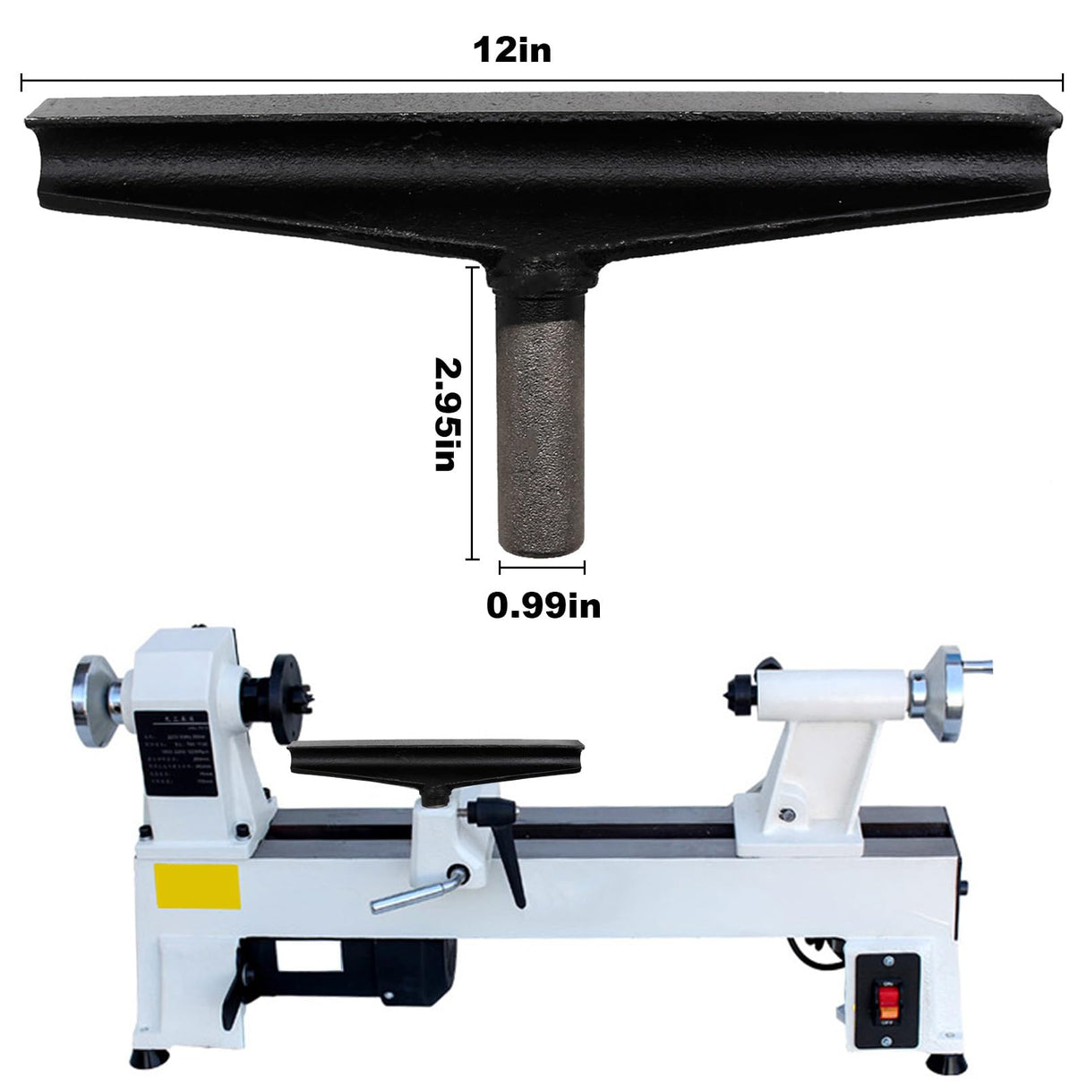 Vkinman 12 Inch Lathe Tool Rest 25.32mm Post Cast Iron T Type Tool Post Round Handle Tool Post Wood Lathe Turning Accessories for Woodworking Vkinman