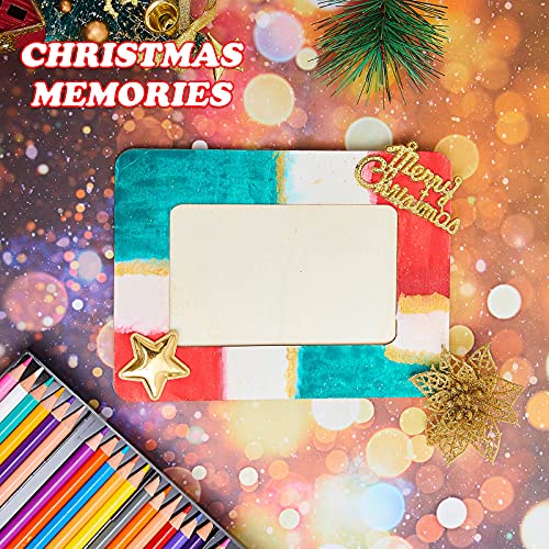6 Pieces Wooden Picture Frames Unfinished Natural Wood Frame DIY Picture Frame Christmas Photo Frames Blank Wooden Frame Table Top Display Wall Mount