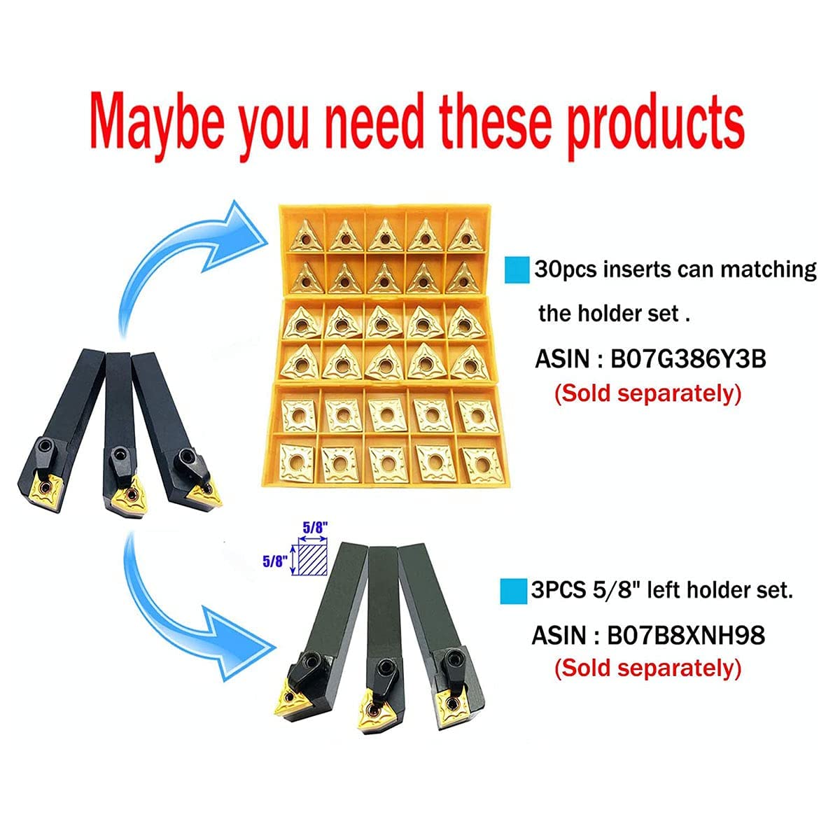 3PCS 5/8" CNC Lathe Excircle Indexable Carbide Turning Tool Holder Bit Set MTJNR1616H16 + MWLNR1616H08 + MCLNR1616H12 with 3pcs wnmg431, cnmg431, CK-CNC