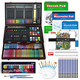 Shuttle Art 186 Piece Deluxe Art Set, Art Supplies in Wooden Case, Painting Drawing Art Kit with Acrylic Paint Pencils Oil Pastels Watercolor Cakes Shuttle Art