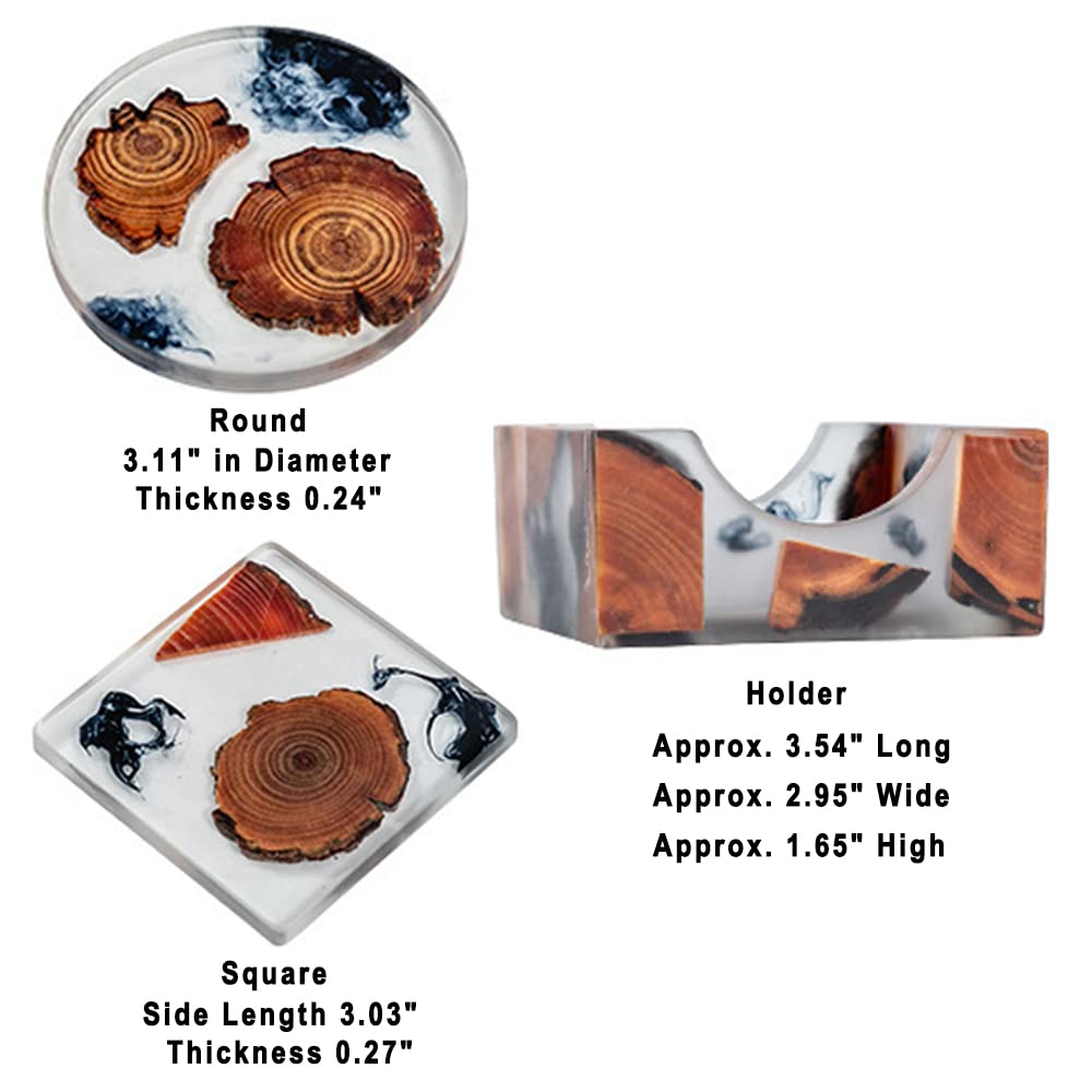 DIYOMR Set of 6 Wood Coasters with Holder, Resin Epoxy Coaster for Drinks, Cool Coaster Art for Home Office Coffee Bar Table Protection Decor (6 DIYOMR