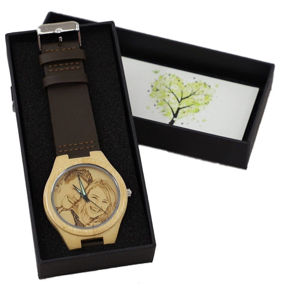 Godchoices Personalized Customized Wooden Watch with Photo Or Message Double-Side Engraving for Personalized Gift (40MM, Brown) Godchoices