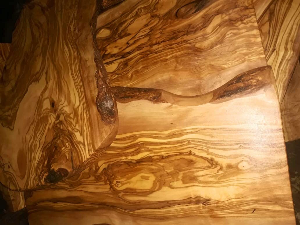 20" Rustic Handmade Bark Edge Olive Wood Charcuterie Board by Orchard Hardwoods- For Cutting, Chopping, Serving. Wooden Slab, Unique Kitchen Gift- In ORCHARD HARDWOODS