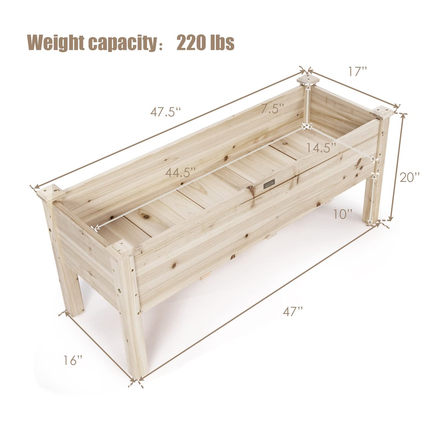 COSTWAY Raised Garden Bed, Elevated Wooden Planter Box Stand for Vegetables, Fruit, Herbs, Flower, Standing Gardening Box for Backyard, Patio,