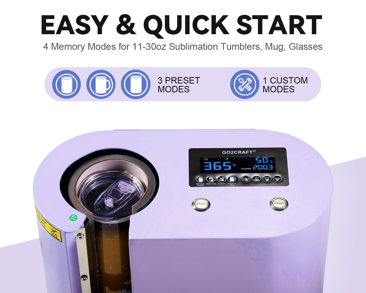 GO2CRAFT Auto Seamless Tumbler Heat Press Machine, Automatic Rotation Advanced Cup Heat Press with Fast & Even Heating, 4 Memory Modes for 11-30oz GO2CRAFT