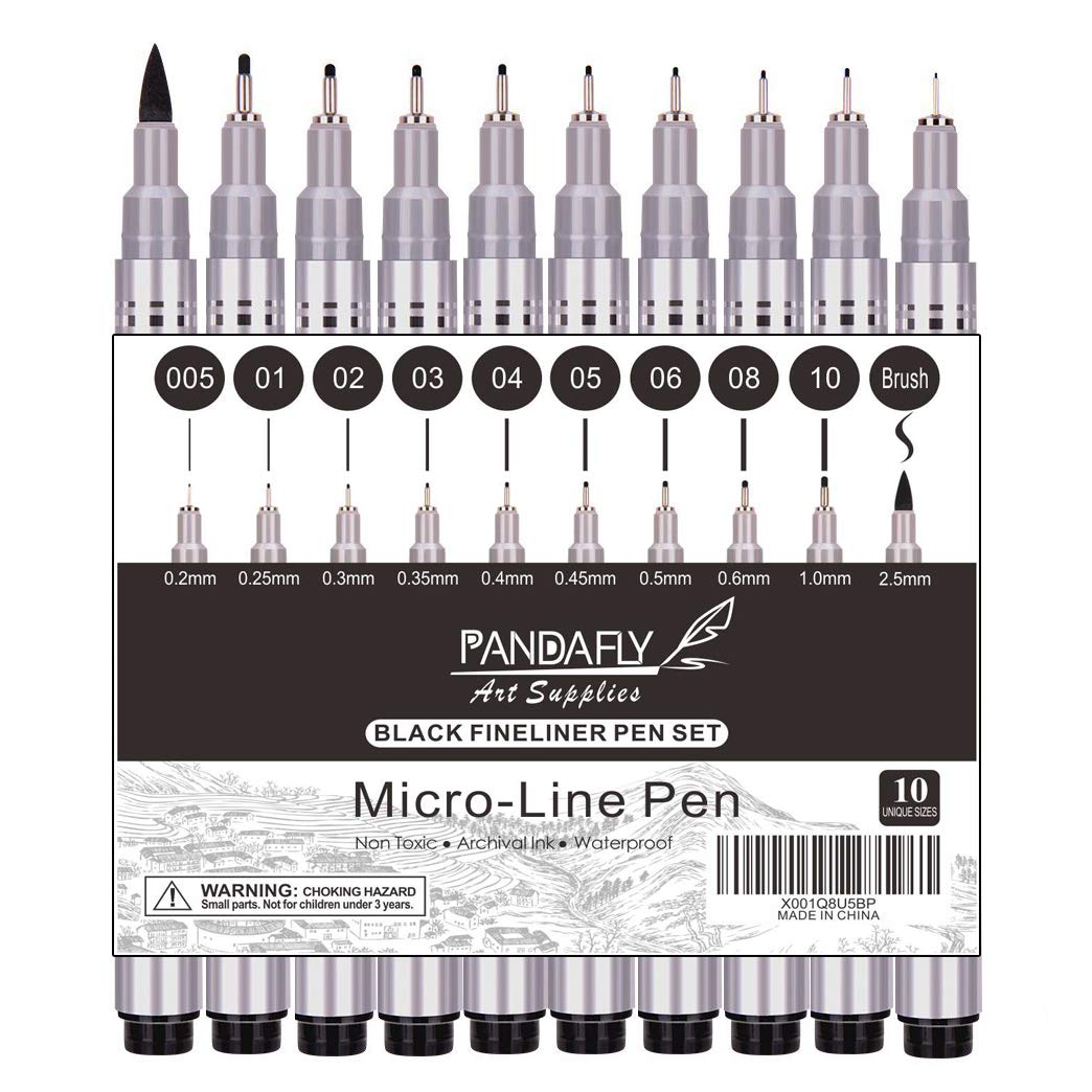 PANDAFLY Precision Micro-Line Pens, 10 Size Black Micro-Pen Fineliner Ink Pens, Waterproof Archival Ink Pens Multiliner Pens for Artist Illustration, - WoodArtSupply