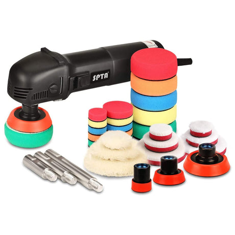 SPTA Mini Polishing Machine Buffer Rotary Polisher Auto Detailing Superpolish with 27Pcs Detail Polishing Pad Mix Size Kit Buffing Pad and SPTA