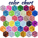 Holographic Chunky and Fine Glitter Mix, 36 Colors Chunky Sequins & Glitter Powder Mix, Iridescent Cosmetic Glitter Flakes for Nail Art Face Body Eye Linwulte