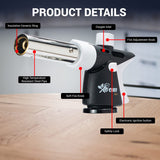 Jo Chef Pro Butane Torch Lighter - Refillable Butane Torch Head, Small Butane Torch with Safety Lock & Adjustable Flame - Culinary Blow Torch, Creme Jo Chef