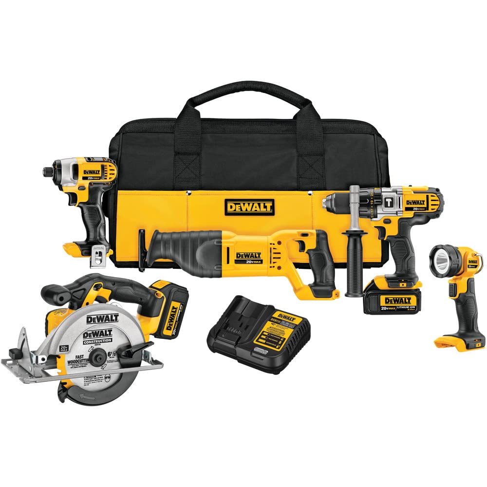 DEWALT 20V MAX Power Tool Combo Kit, Cordless Power Tool Set, 5-Tool (DCK590L2),Yellow