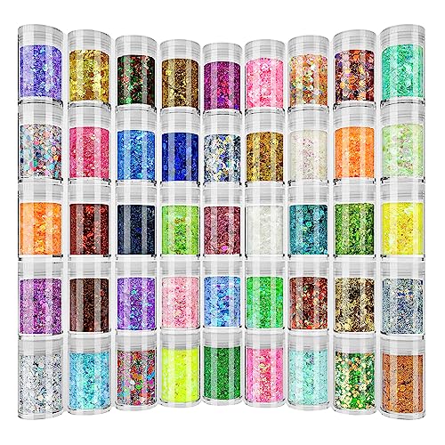 Holographic Chunky and Fine Glitter Mix, 45 Colors Craft Glitter for Epoxy Resin Arts, Iridescent Nail Glitter, Cosmetic Eye Hair Face Body Glitter, - WoodArtSupply