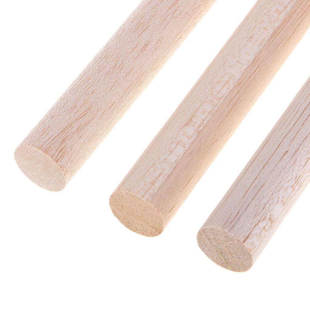 Baosity B Assorted Sizes Round Balsa Rods Unfinished Woodcraft Stick Dowel Rod for Kindergarten Handmade Craft Model Making Accessories, 5 Pieces Baosity