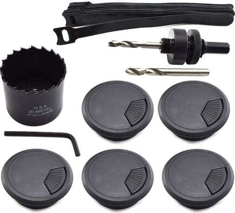 2 Inch (50mm) Desk Grommet and Hole Saw Kit, OZXNO Desk Wire Cord Hole Cover with Matching Holesaw Drill Bits and Reusable Cable Ties (5X Wire OZXNO