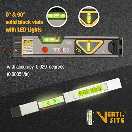 PREXISO 2-in-1 Laser Level 12IN Spirit Level with Light, 100Ft Alignment Point & 30Ft Leveling Line, Magnetic Laser Leveler Tool for Construction Prexiso