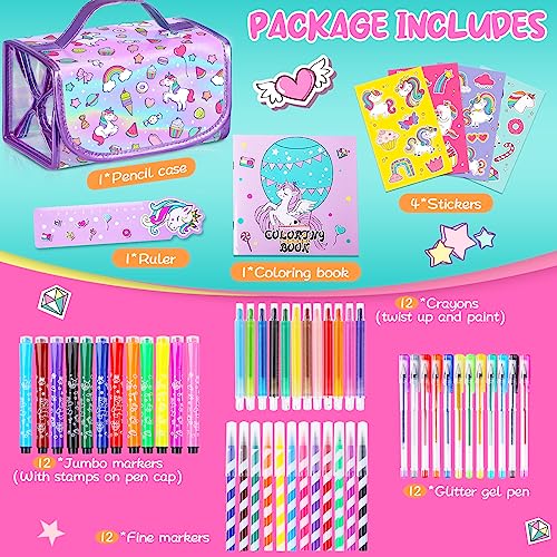 56PCS Kids Girls Drawing Art Sets Unicorn Drawing Tools Set