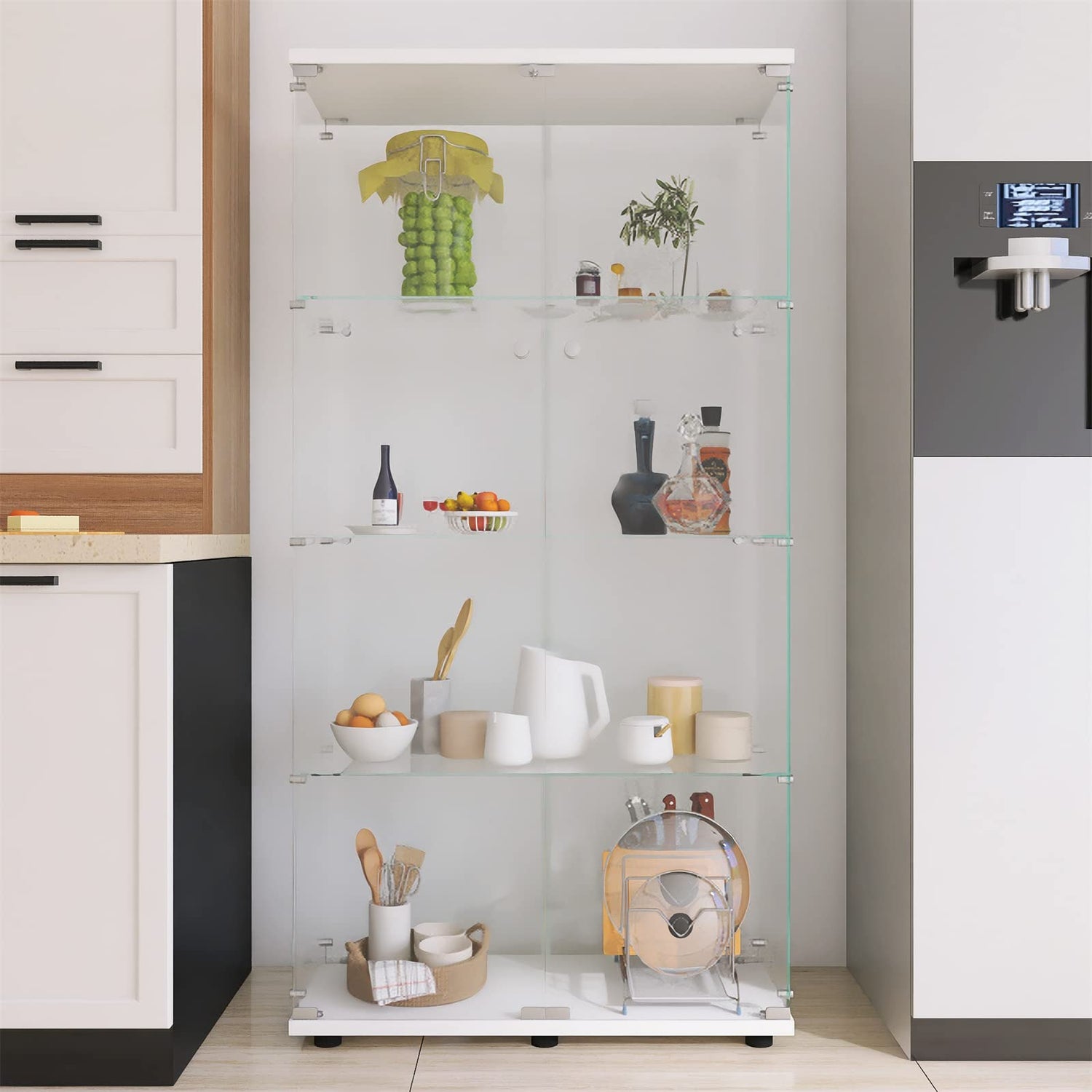 Zipzop Contemporary 64.5'' 4-Shelf Glass Display Cabinet with Two Doors in Upgrade White Zipzop