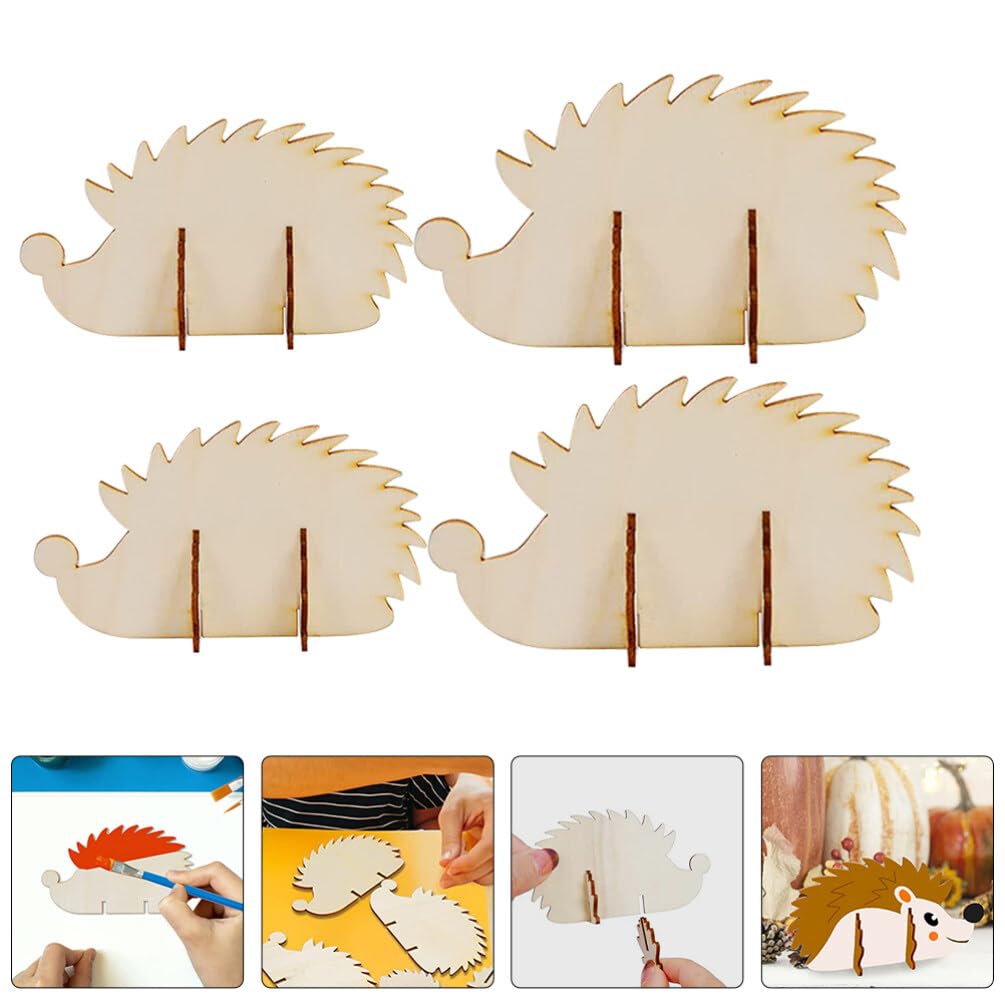 ABOOFAN Hedgehog Wooden Cutouts Unfinished Wood Slices Pieces Blank Hedgehog Animals Wooden Painting Crafts Embellishments Art Crafts Supplies