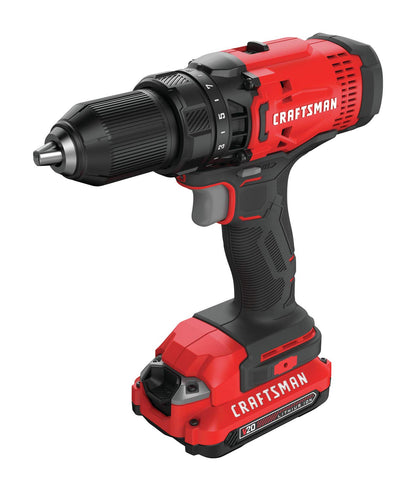 CRAFTSMAN V20 Cordless Drill/Driver Kit, 1/2 inch, Battery and Charger Included (CMCD700C1)