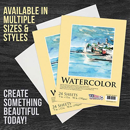 U.S. Art Supply 9" x 12" Premium Heavyweight Watercolor Painting Paper Pad, Pack of 2, 24 Sheets Each, 90 Pound (190gsm) - Cold Pressed, Acid-Free, US Art Supply
