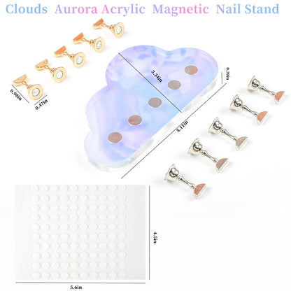 ANGNYA Nail Stand for Painting Nails 1 Set Acrylic Nail Stand for Press On Aurora Nail Holder for Painting Magnetic Nail Display Stand with 200 Pcs