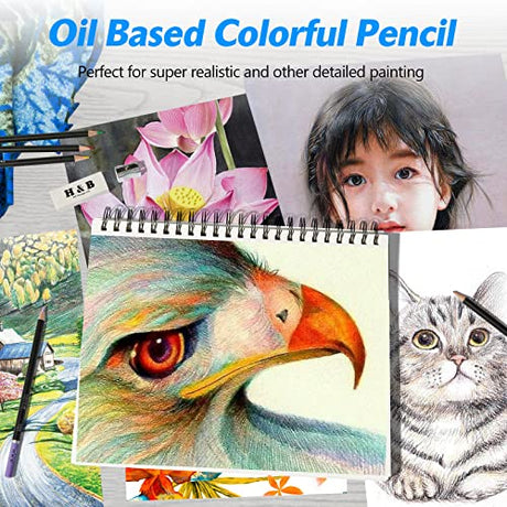 H & B 180 Colored Pencils for Adult Coloring, Drawing Art Supplies Kit for Artists Adults Kids with Vibrant Colors for Sketching, Shading & Coloring H & B
