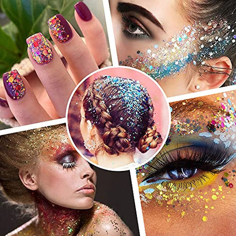 Chunky and Fine Glitter Mix, Estanoite 36 Colors Chunky Sequins & Fine Glitter Powder Mix, Iridescent Glitter Flakes, Cosmetic Makeup Glitter for Estanoite