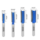 KOWOOD Plus Double Flute Straight Router Bit Set, 1/4 Inch Shank. Cutting Diameter in 1/4”, 5/16”, 3/8”, 1/2”. with Updated Kowood C3 Carbide. Great KOWOOD