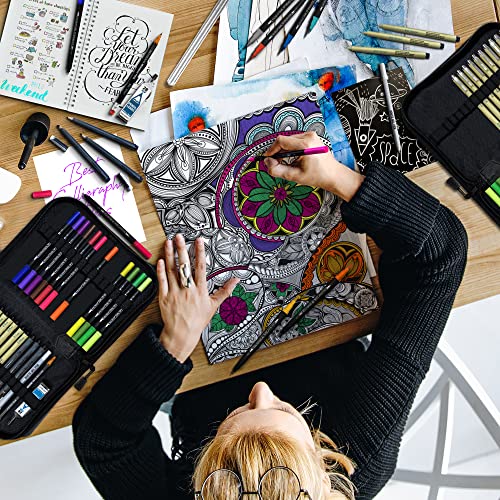 All-in-One Artist Drawing Pens Set -16 Dual Tip Brush Pens, 3 Calligraphy Pens, 10 Drawing Pens, Ruler, White Ink Pen, Mechanical Pencil, Sketch Pad NIL - TECH