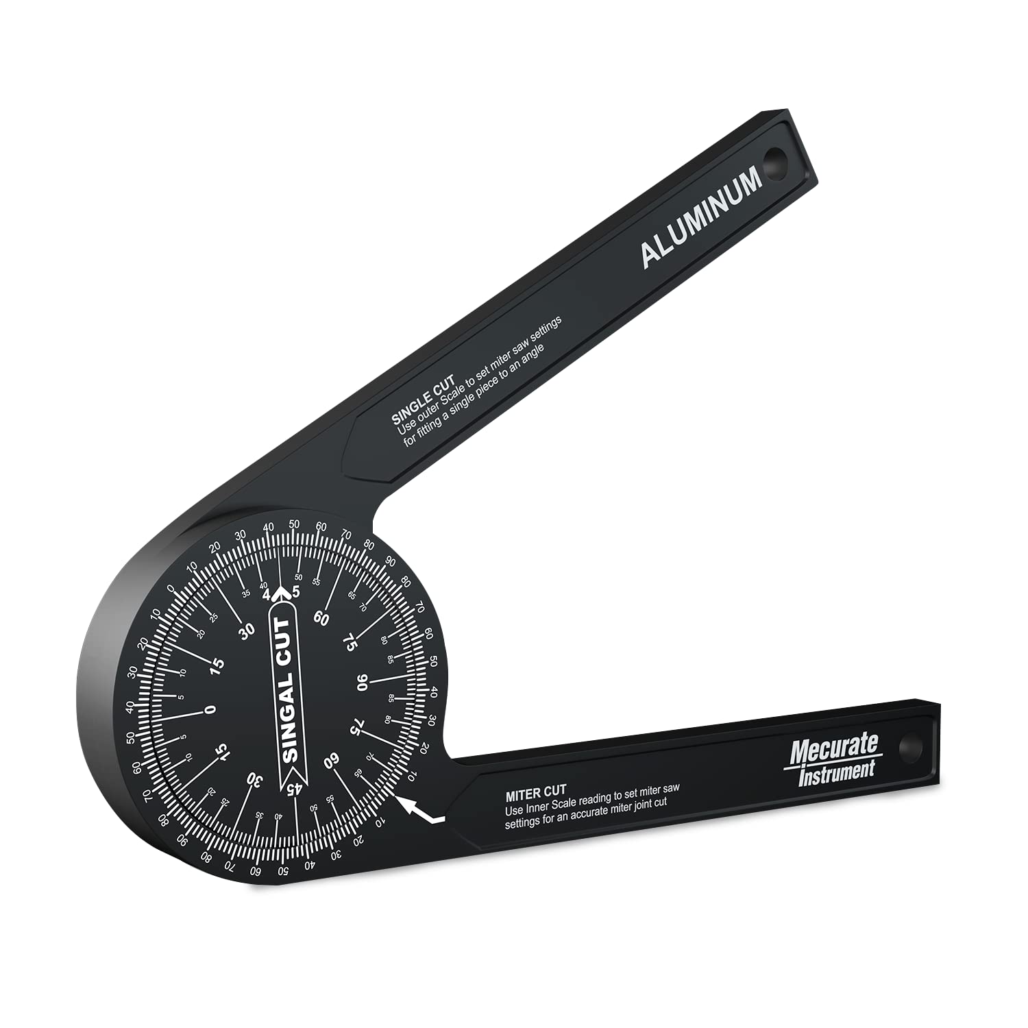 Mecurate Aluminum Miter Saw Protractor, 7.3-Inch Angle Finder Featuring Precision Laser Engraved Scales Woodworking Lightning Measure Tool with 360 - WoodArtSupply