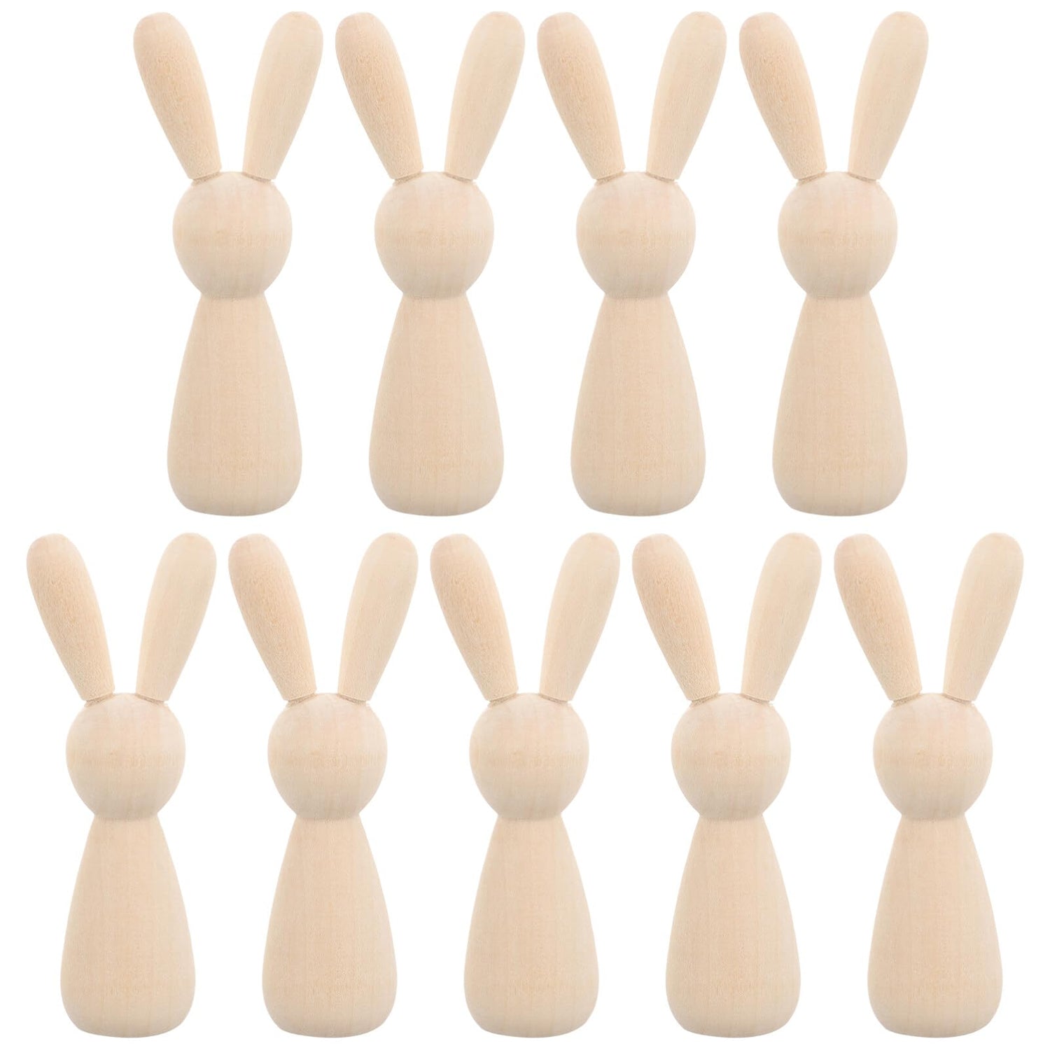NUOBESTY 10pcs Unfinished Wooden Rabbit Doll Figure Unpainted Peg Dolls DIY Blank Wood Bunny Puppet Craft Art Easter Party Decoration NUOBESTY