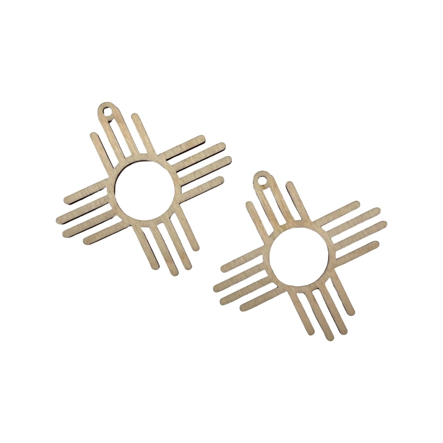 12 Pieces (Many Sizes) Smooth Unfinished Wood New Mexico Zia Sun Symbol Laser Cutout Dangle Earring Jewelry Blanks Charms Ornaments Shape Crafts Made Texan Wood Crafts