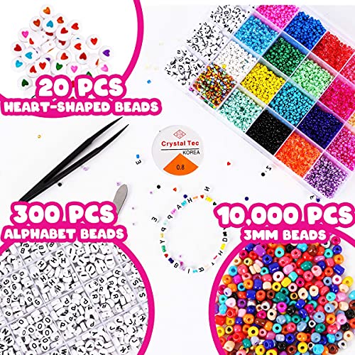  Goody King Jewelry Making Kit Beads for Bracelets - 5000+pcs  Bead Craft Kit Set, Glass Pony Seed Letter Alphabet DIY Art and Craft -  Gift for Her Women Kid Age 6 7 8 9 (4mm)