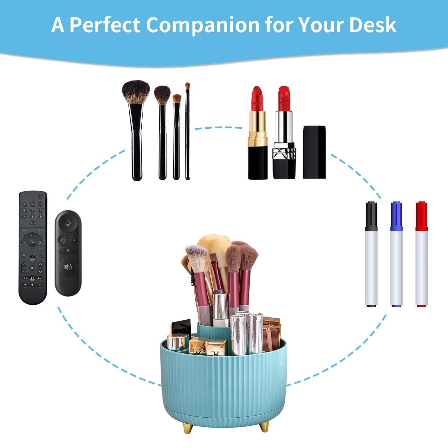 Marbrasse Desk Organizer, 360-Degree Rotating Pen Holder for Desk, Desk Organizers and Accessories with 5 Compartments Pencil Organizer, Art Supply