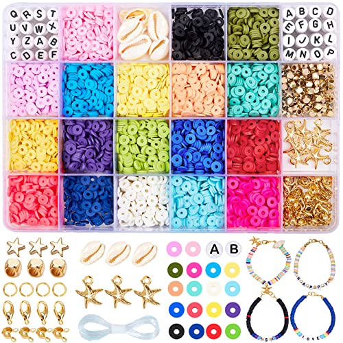  GOLRAY 4800 Pcs Flat Round Polymer Clay Spacer Beads for  Jewelry Making Bracelets Necklace Earring DIY Craft Kit with Pendant and  Jump Rings - Creat 30-40 Pack Bracelets (6mm 18 Colors