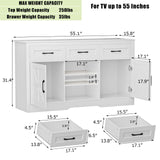 Tradare Sideboard Buffet Cabinet with Storage, Large Kitchen Buffet Cabinet with Doors and Drawers, 55” Farmhouse Entryway Console Cabinet for Tradare