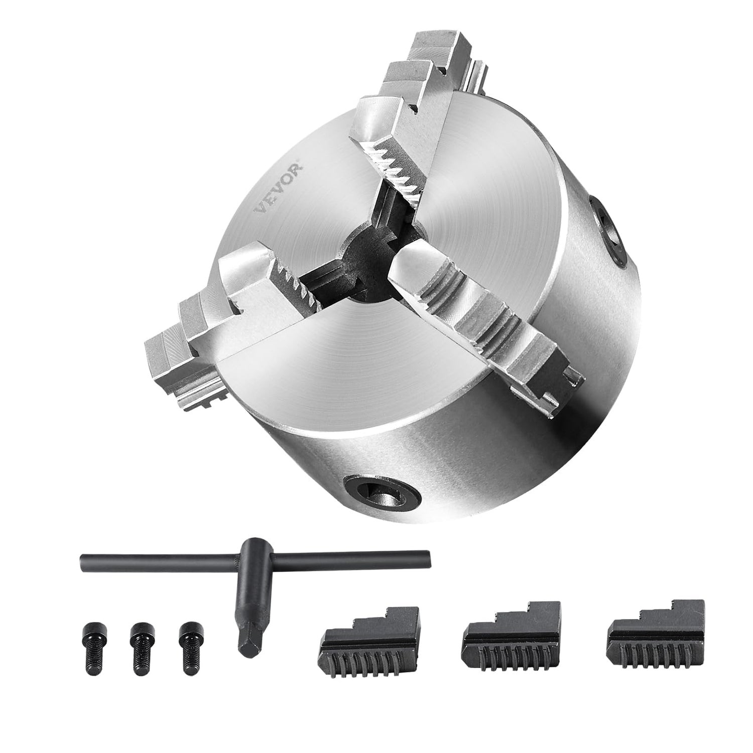 VEVOR 3-Jaw Lathe Chuck, 5'', Self-Centering Lathe Chuck, 0.1-5 in/2.5-125 mm Clamping Range with T-key Fixing Screws Reversible Jaws, for Lathe 3D VEVOR