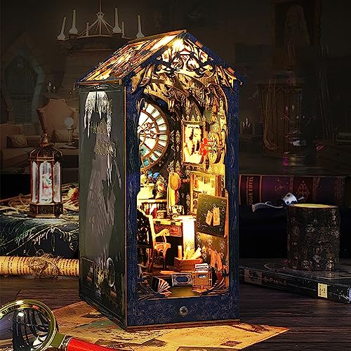 Losbenco Book Nook Kit, DIY Dollhouse Booknook Bookshelf Insert Decor Alley, DIY Book Nook Miniature Kit with Lights, 3D Wooden Puzzle Decorative Losbenco
