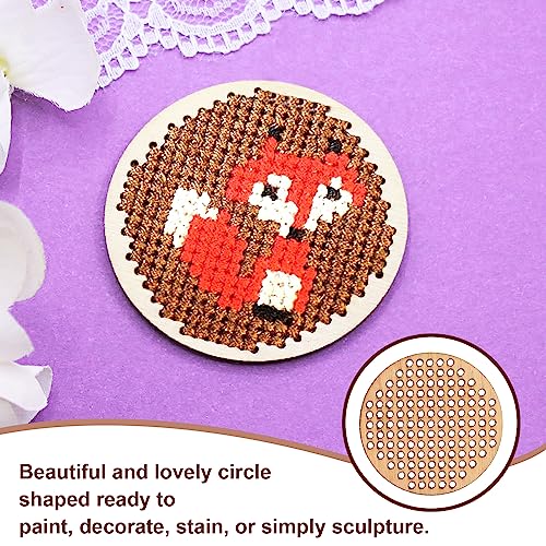Amosfun 20pcs Wooden Hanging Circle Wooden Cross Stitch Plate Mini Embroidery Template for DIY Crafts Wedding Christmas Hanging Decor Amosfun
