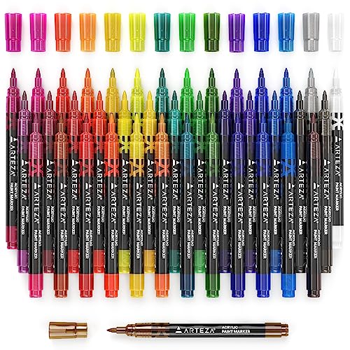 Arteza Acrylic Paint Markers, Set of 40 Acrylic Paint Pens in Assorted Colors, Art & Craft Supplies for Glass, Pottery, Ceramic, Rock, Canvas ARTEZA