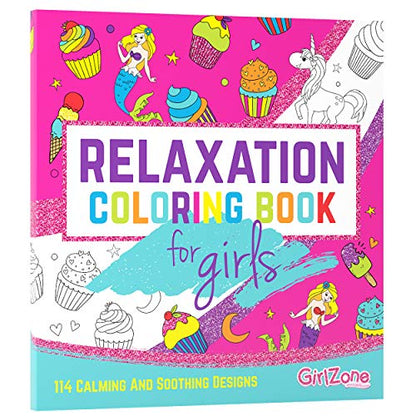 GirlZone Arts and Crafts Relaxation Coloring Book for Girls, 114 Magical Designs to Color in, Fun Unicorn Gift Ideas for Girls and Mermaid Coloring