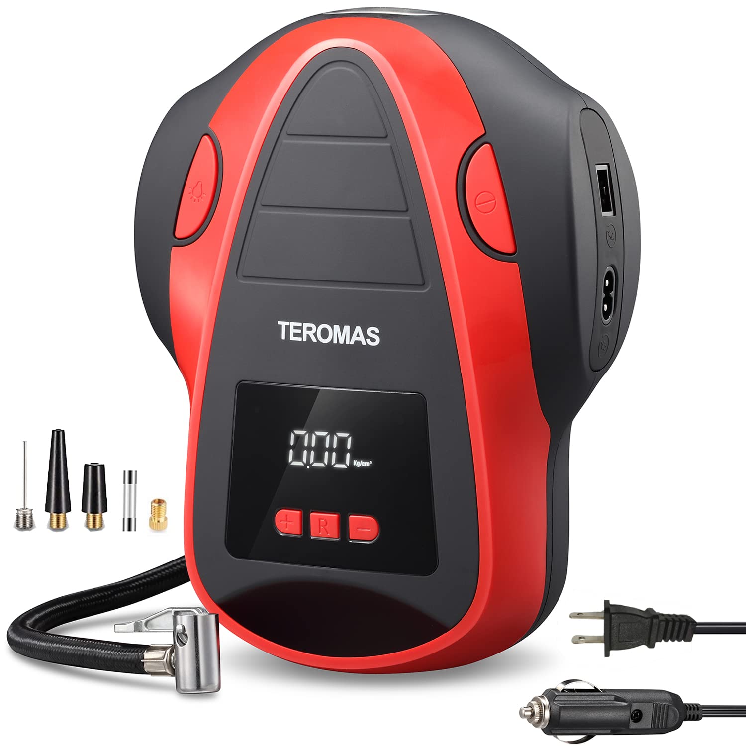 TEROMAS Tire Inflator Air Compressor, Portable DC/AC Air Pump for Car Tires 12V DC and Other Inflatables at Home 110V AC, Digital Electric Tire Pump TEROMAS